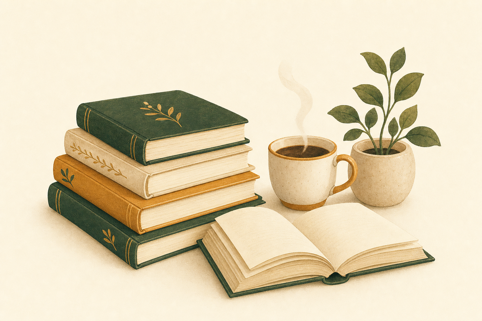 本とコーヒーのイラスト